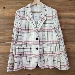 NEW Lewit‎ wool blend plaid blazer with pleated back jacket womens size 16